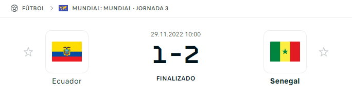 Resultado Ecuador Senegal